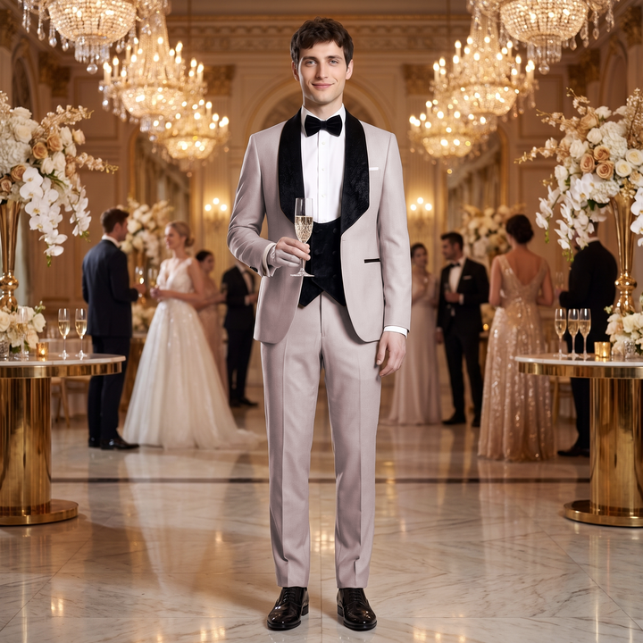 Menseventwear Formal 3 Pieces Men‘s Suit Flat Shawl Lapel Tuxedos (Blazer+vest+Pants) Mens Event Wear