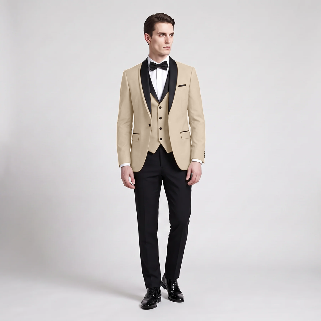 Menseventwear Formal 3 Pieces Men‘s Suit Flat Shawl Lapel Tuxedos (Blazer+vest+Pants) Mens Event Wear