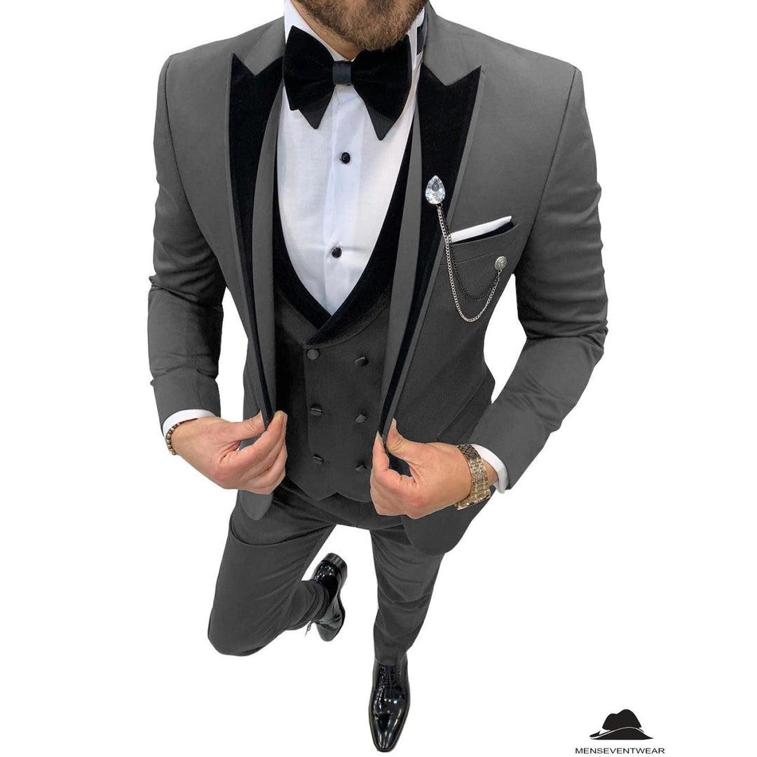Menseventwear Formal 3 Pieces Mens Suit Classic Flat Peak Lapel Solid Tuxedos (Blazer+vest+Pants) mens event wear