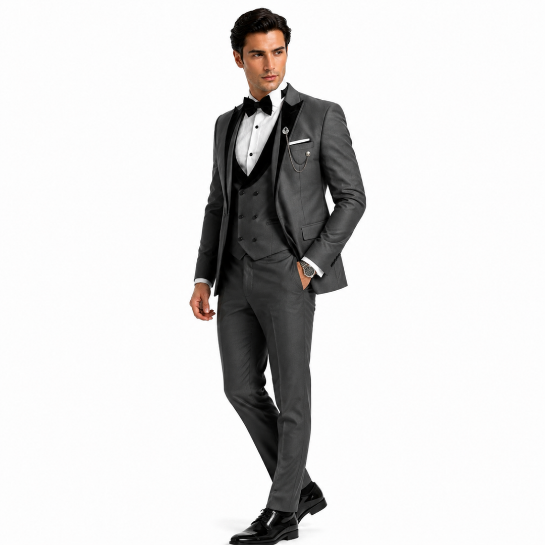Menseventwear Formal 3 Pieces Mens Suit Classic Flat Peak Lapel Solid Tuxedos (Blazer+vest+Pants) Mens Event Wear