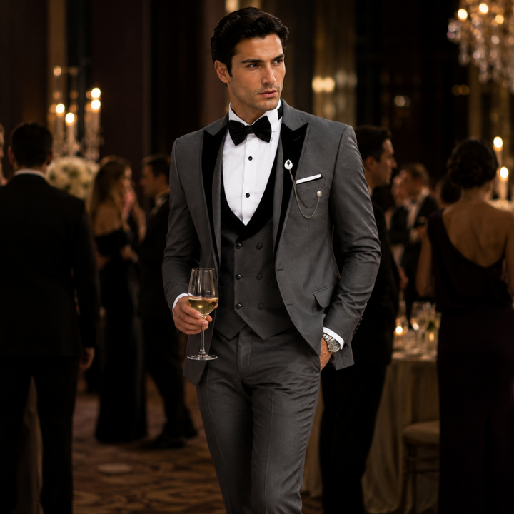Menseventwear Formal 3 Pieces Mens Suit Classic Flat Peak Lapel Solid Tuxedos (Blazer+vest+Pants) Mens Event Wear
