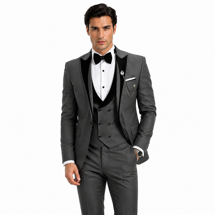 Menseventwear Formal 3 Pieces Mens Suit Classic Flat Peak Lapel Solid Tuxedos (Blazer+vest+Pants) Mens Event Wear