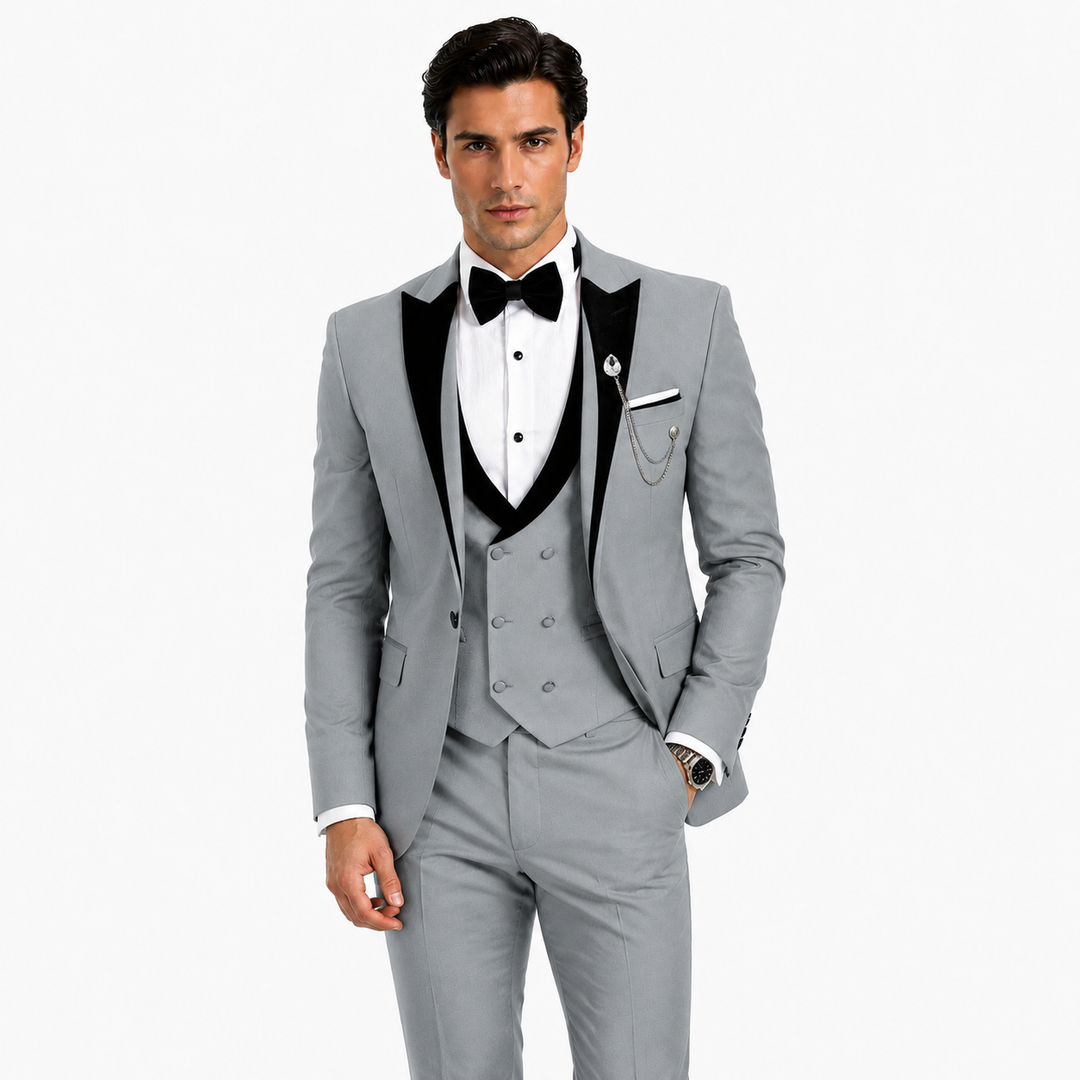 Menseventwear Formal 3 Pieces Mens Suit Classic Flat Peak Lapel Solid Tuxedos (Blazer+vest+Pants) Mens Event Wear