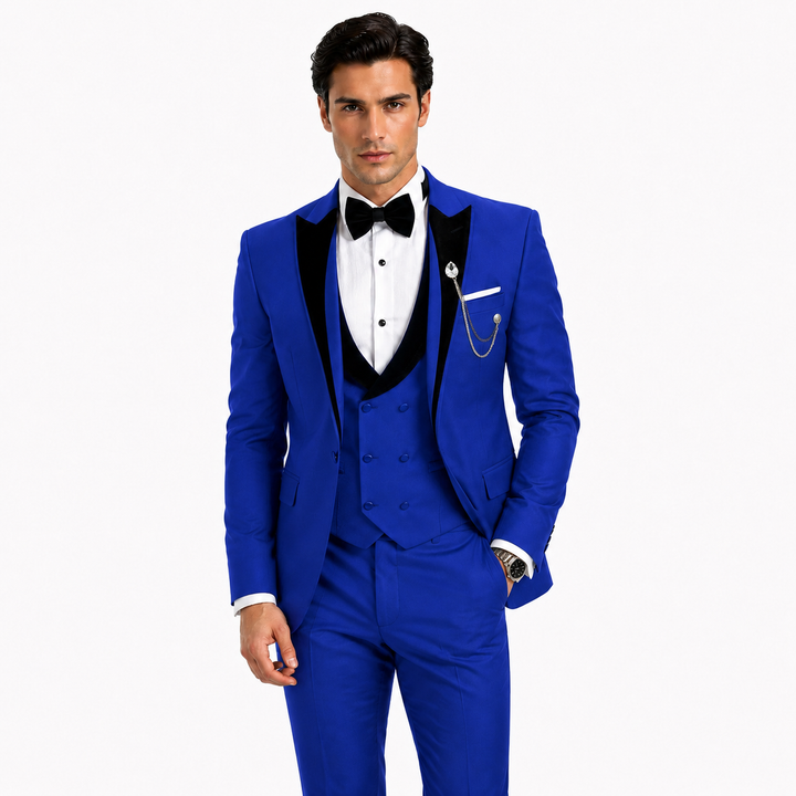 Menseventwear Formal 3 Pieces Mens Suit Classic Flat Peak Lapel Solid Tuxedos (Blazer+vest+Pants) Mens Event Wear