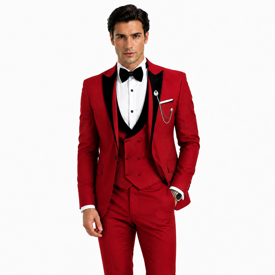 Menseventwear Formal 3 Pieces Mens Suit Classic Flat Peak Lapel Solid Tuxedos (Blazer+vest+Pants) Mens Event Wear