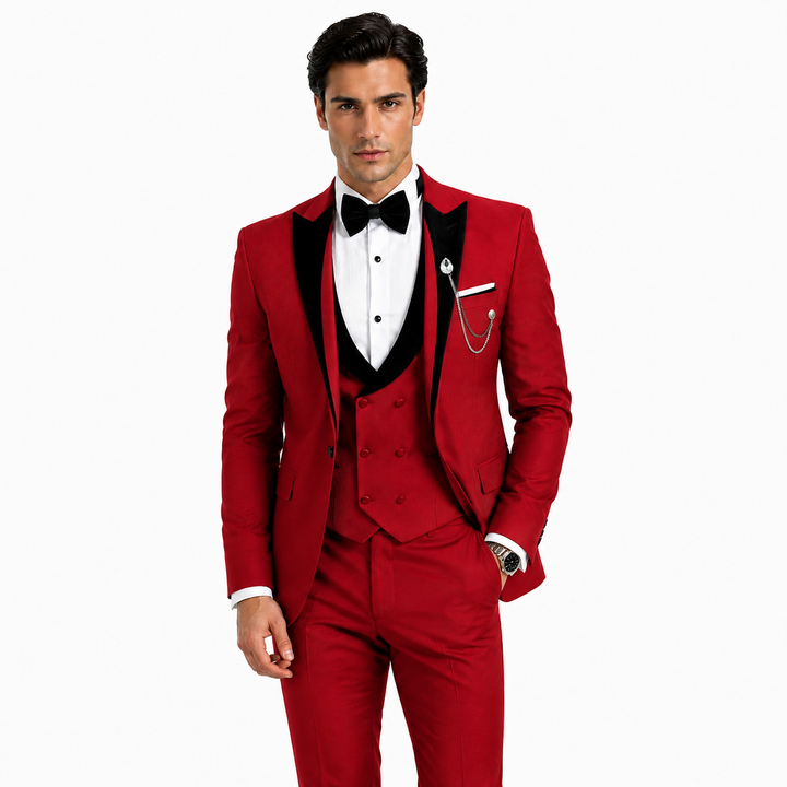 Menseventwear Formal 3 Pieces Mens Suit Classic Flat Peak Lapel Solid Tuxedos (Blazer+vest+Pants) Mens Event Wear