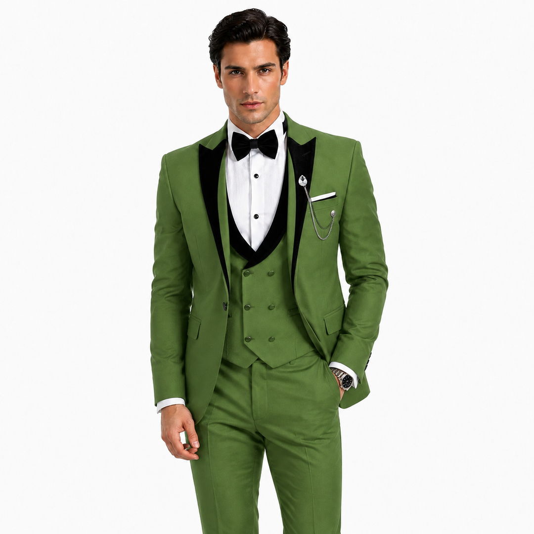 Menseventwear Formal 3 Pieces Mens Suit Classic Flat Peak Lapel Solid Tuxedos (Blazer+vest+Pants) Mens Event Wear
