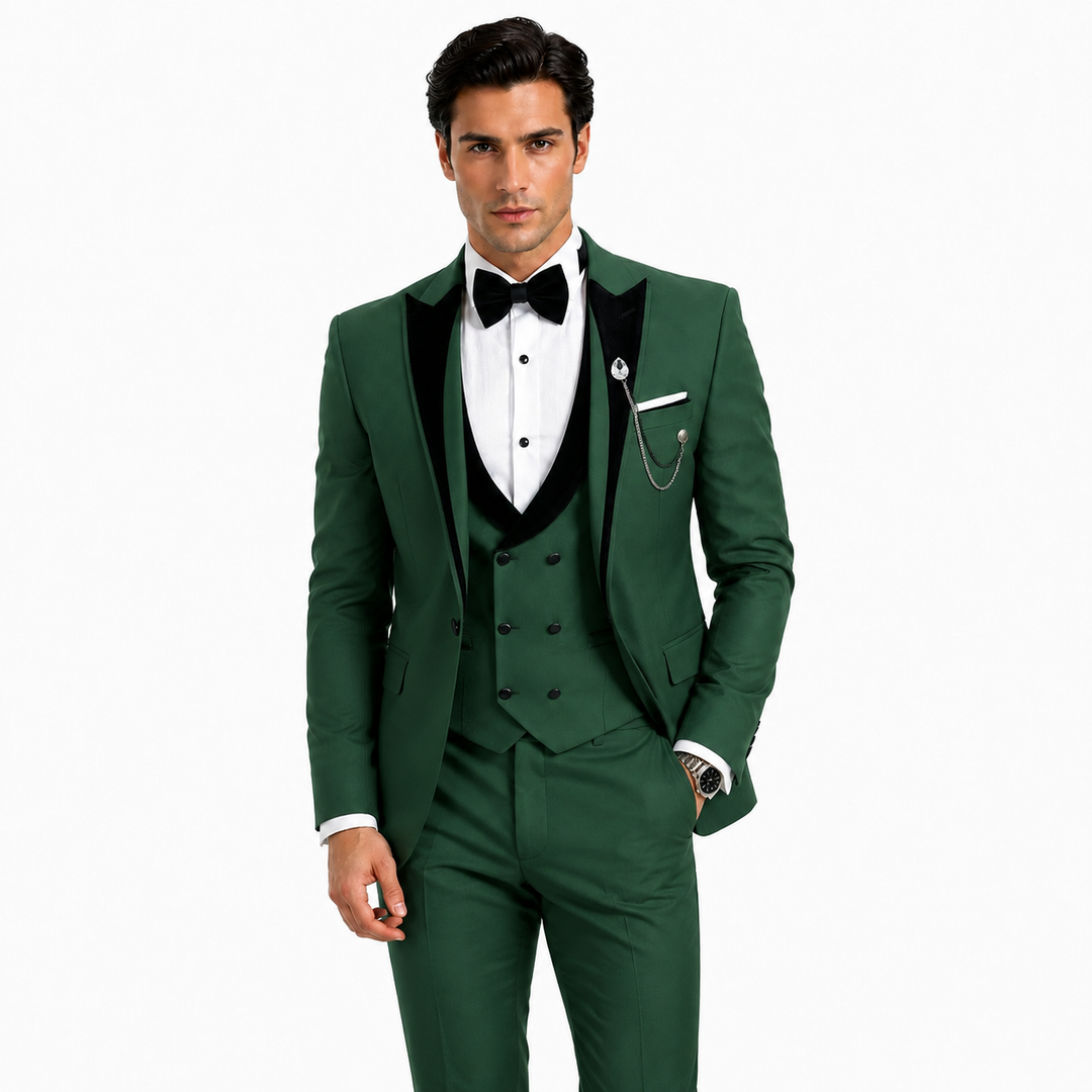 Menseventwear Formal 3 Pieces Mens Suit Classic Flat Peak Lapel Solid Tuxedos (Blazer+vest+Pants) Mens Event Wear