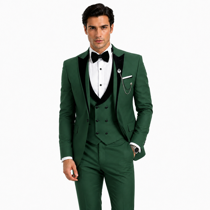 Menseventwear Formal 3 Pieces Mens Suit Classic Flat Peak Lapel Solid Tuxedos (Blazer+vest+Pants) Mens Event Wear