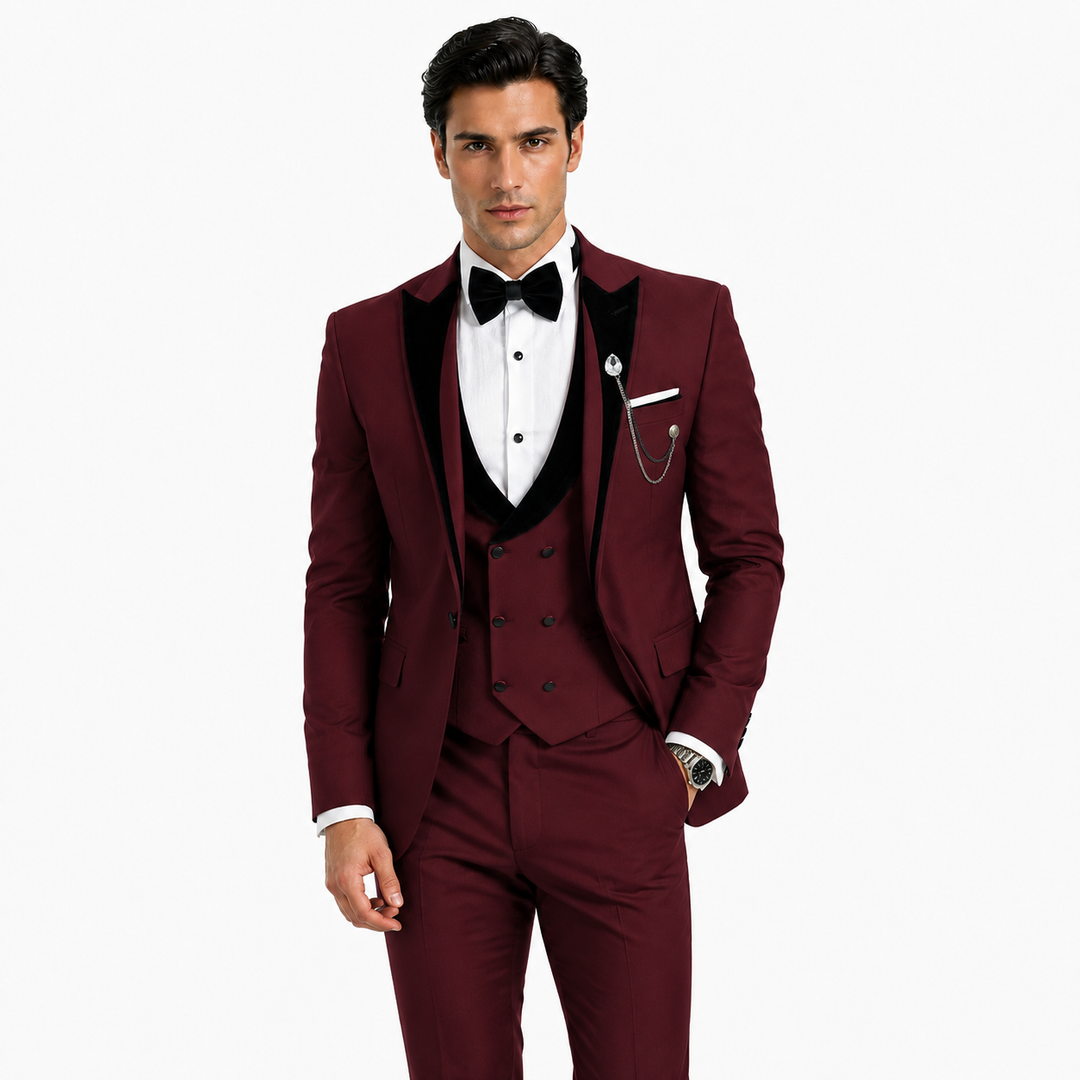 Menseventwear Formal 3 Pieces Mens Suit Classic Flat Peak Lapel Solid Tuxedos (Blazer+vest+Pants) Mens Event Wear