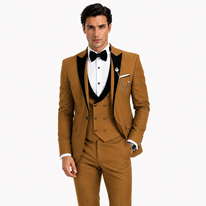 Menseventwear Formal 3 Pieces Mens Suit Classic Flat Peak Lapel Solid Tuxedos (Blazer+vest+Pants) Mens Event Wear