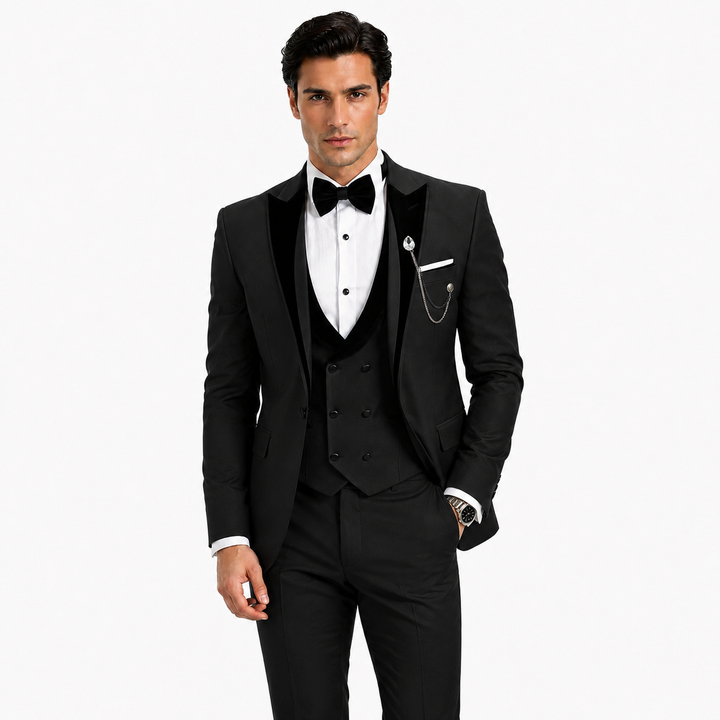 Menseventwear Formal 3 Pieces Mens Suit Classic Flat Peak Lapel Solid Tuxedos (Blazer+vest+Pants) Mens Event Wear