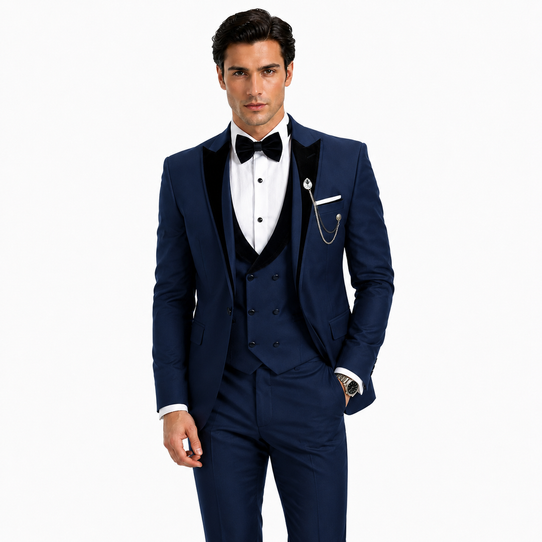 Menseventwear Formal 3 Pieces Mens Suit Classic Flat Peak Lapel Solid Tuxedos (Blazer+vest+Pants) Mens Event Wear