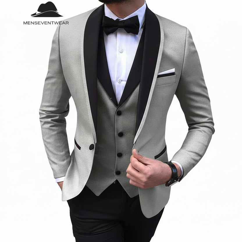 Menseventwear Formal 3 Pieces Mens Suit Flat Shawl Lapel Tuxedos (Blazer+vest+Pants) mens event wear