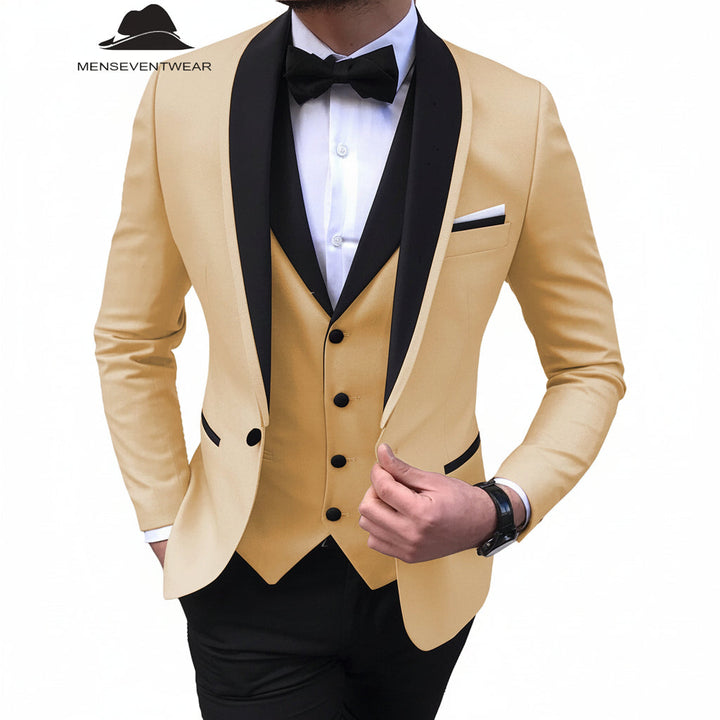 Menseventwear Formal 3 Pieces Mens Suit Flat Shawl Lapel Tuxedos (Blazer+vest+Pants) mens event wear