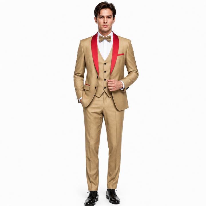 Menseventwear Formal 3 Pieces Mens Suit Flat Shawl Lapel Tuxedos (Blazer+Vest+Pants) Mens Event Wear