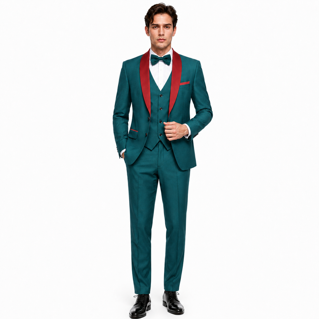 Menseventwear Formal 3 Pieces Mens Suit Flat Shawl Lapel Tuxedos (Blazer+Vest+Pants) Mens Event Wear