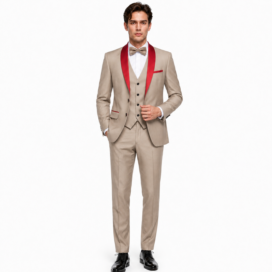Menseventwear Formal 3 Pieces Mens Suit Flat Shawl Lapel Tuxedos (Blazer+Vest+Pants) Mens Event Wear