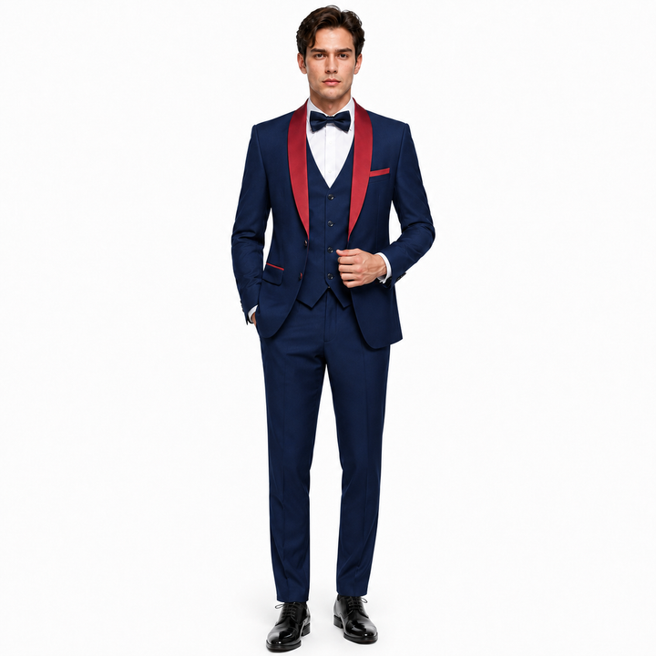 Menseventwear Formal 3 Pieces Mens Suit Flat Shawl Lapel Tuxedos (Blazer+Vest+Pants) Mens Event Wear
