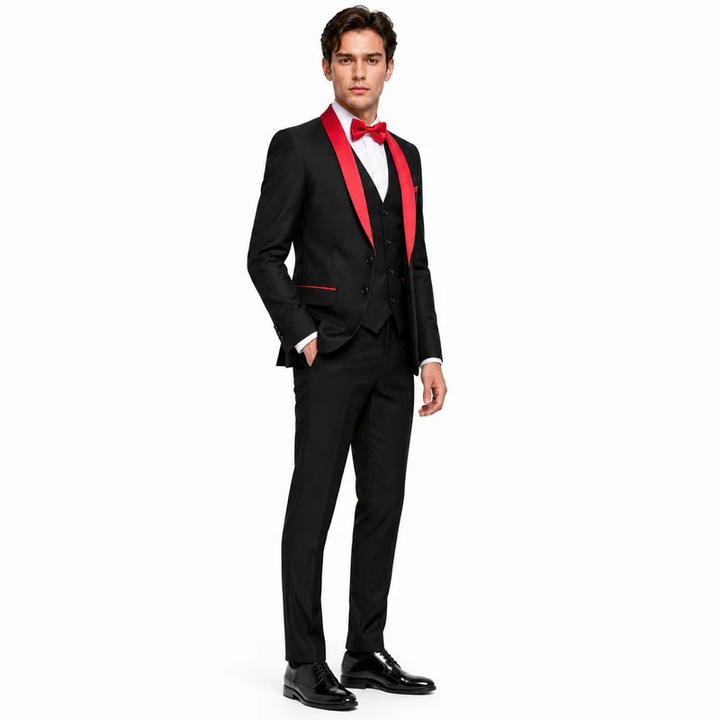 Menseventwear Formal 3 Pieces Mens Suit Flat Shawl Lapel Tuxedos (Blazer+Vest+Pants) Mens Event Wear
