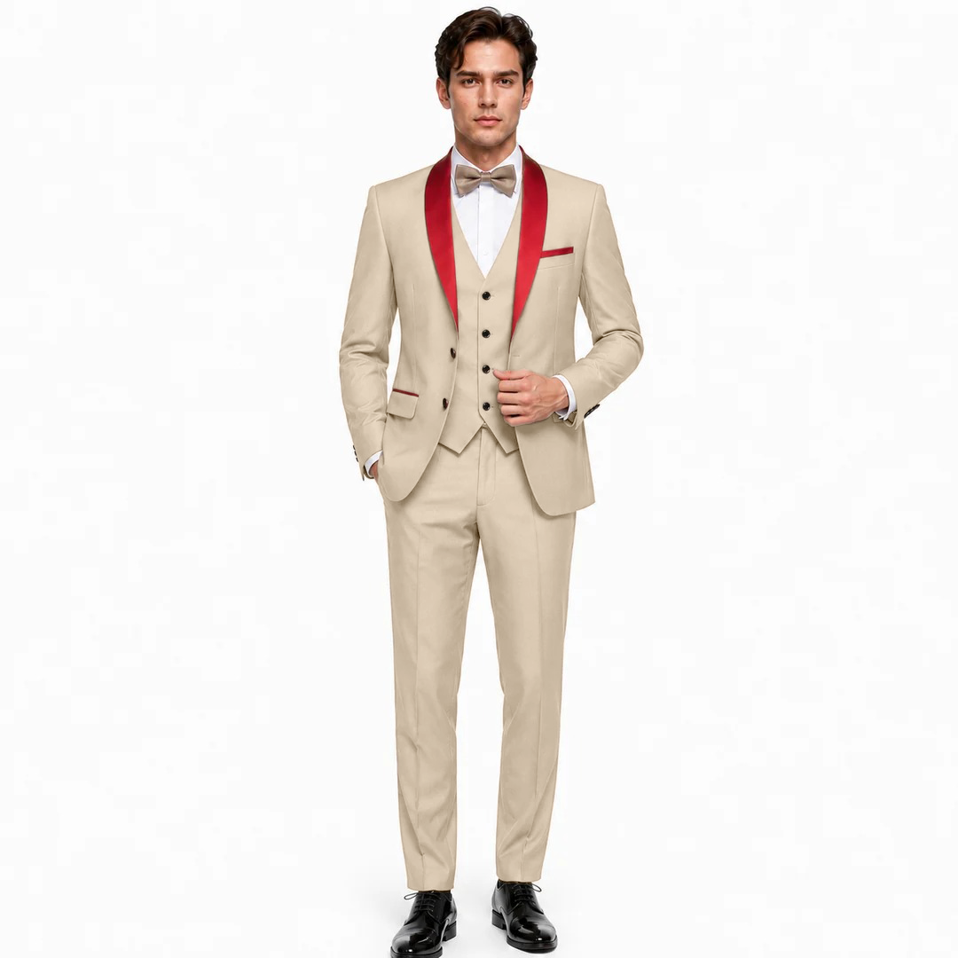Menseventwear Formal 3 Pieces Mens Suit Flat Shawl Lapel Tuxedos (Blazer+Vest+Pants) Mens Event Wear