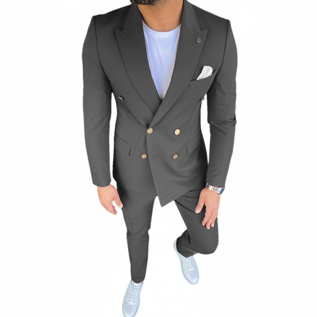 Menseventwear Formal 3 Pieces Mens Suit Slim Fit Flat Peak Lapel Tuxedos (Blazer+Pants) mens event wear