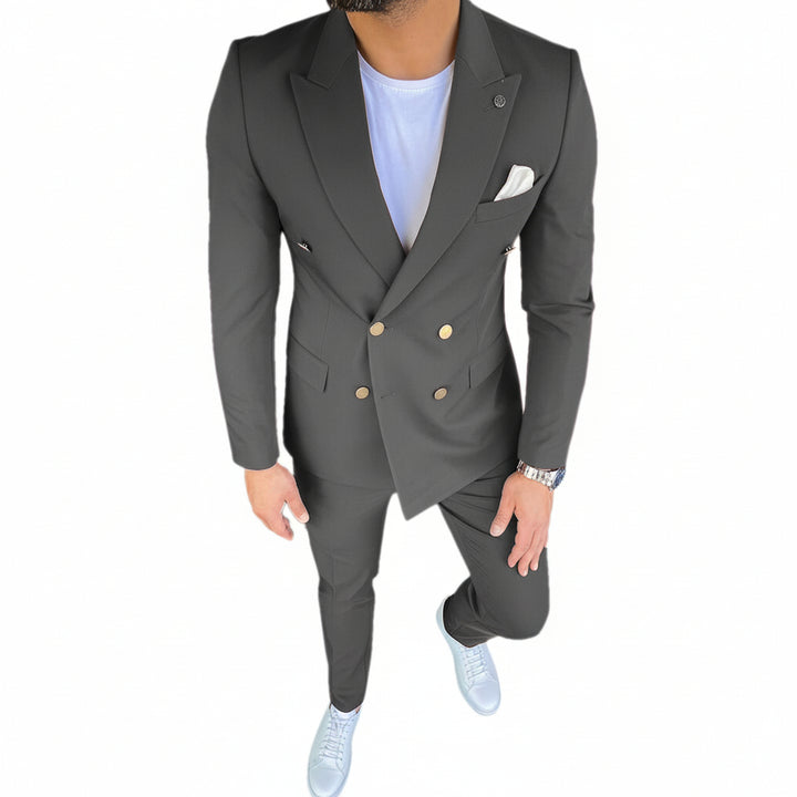 Menseventwear Formal 3 Pieces Mens Suit Slim Fit Flat Peak Lapel Tuxedos (Blazer+Pants) mens event wear