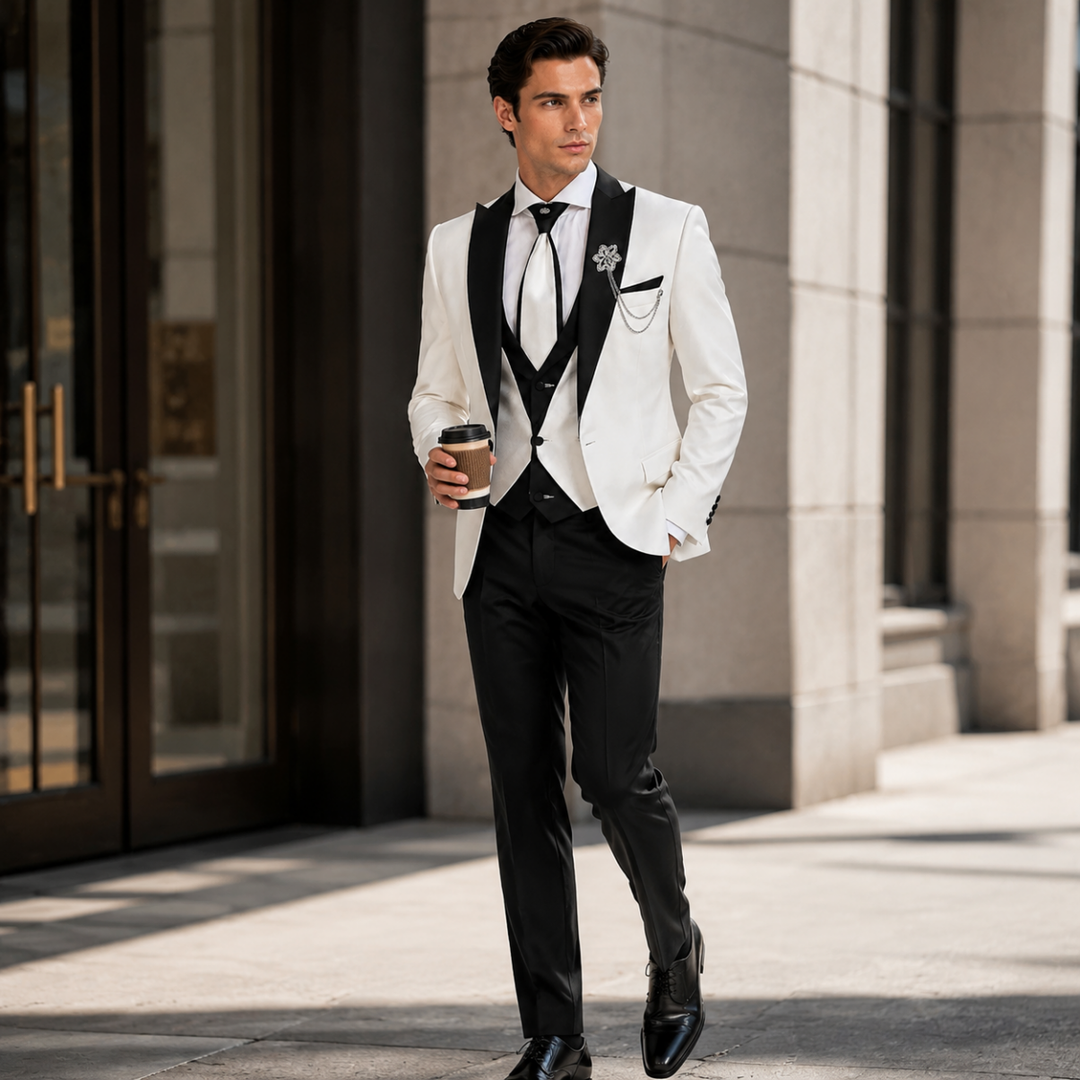 Menseventwear Formal Men's 3 Pieces Classic Flat Peak Lapel Tuxedos For Wedding (Blazer+vest+Pants) Mens Event Wear
