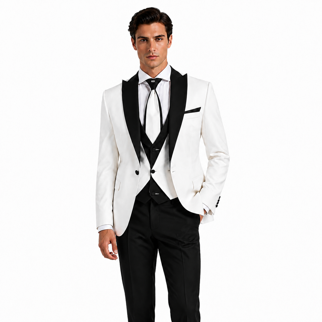 Formal Men's 3 Pieces Classic Flat Peak Lapel Tuxedos For Wedding (Blazer+vest+Pants)