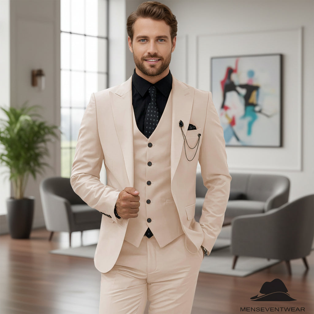 Menseventwear Formal Men's 3 Pieces Flat Slim Fit Peak Lapel Tuxedos For wedding (Blazer+vest+Pants) mens event wear