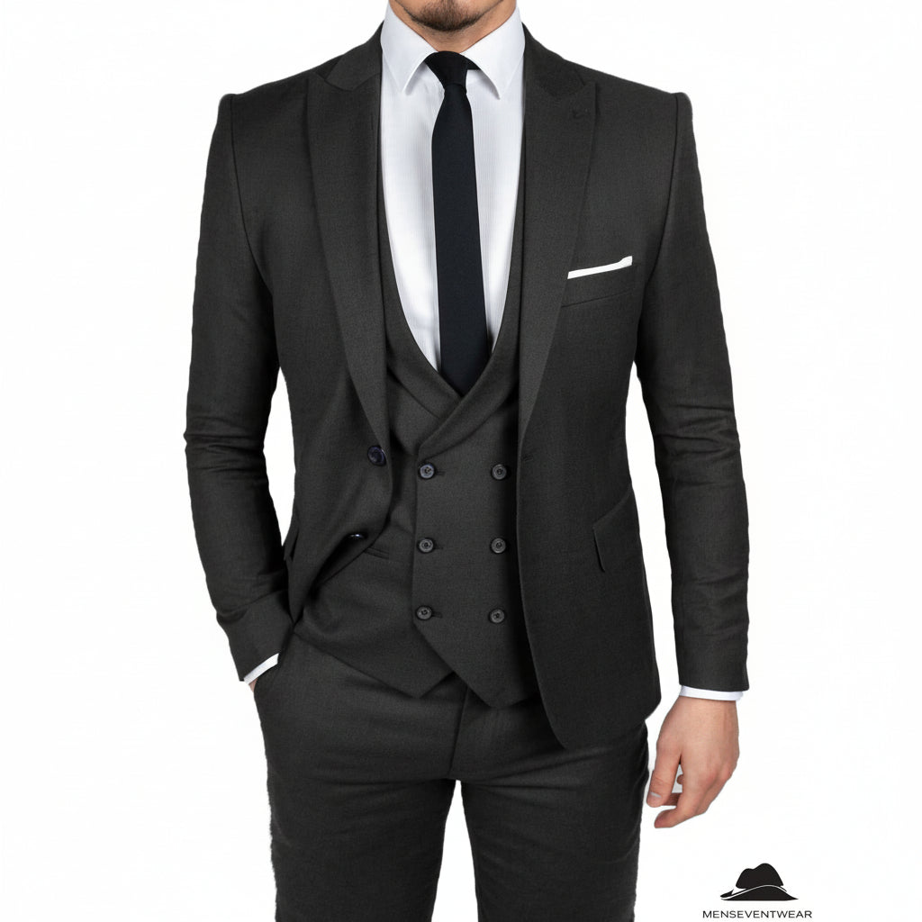 Menseventwear Formal Men's 3 Pieces Flat Slim Fit Peak Lapel Tuxedos Groomsmen (Blazer+vest+Pants) mens event wear