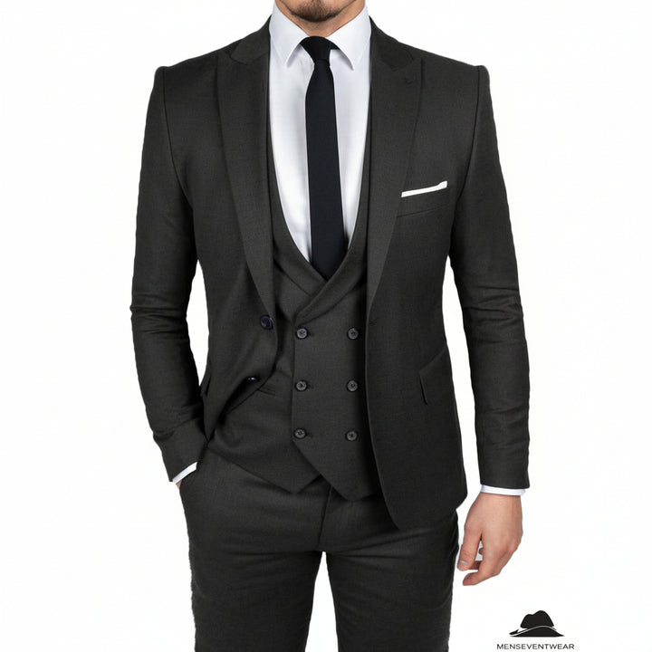 Menseventwear Formal Men's 3 Pieces Flat Slim Fit Peak Lapel Tuxedos Groomsmen (Blazer+vest+Pants) mens event wear