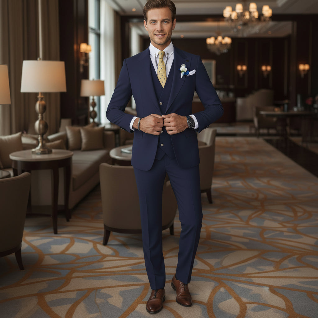 Menseventwear Formal Men's 3 Pieces Slim Fit Solid Color Peak Lapel Tuxedos For Wedding (Blazer+vest+Pants) mens event wear