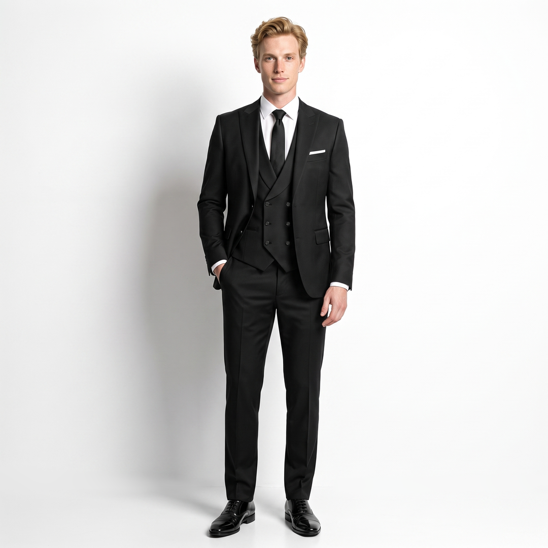Menseventwear Formal Men's Suit 3 Pieces Flat Slim Fit Peak Lapel Tuxedos (Blazer+vest+Pants) Mens Event Wear