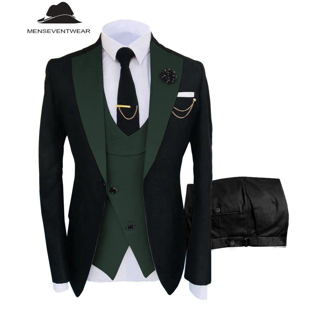 Menseventwear Formal Men's Suits Slim Fit 3 Pieces Notch Lapel Tuxedos (Blazer+Vest+Black Pant) mens event wear