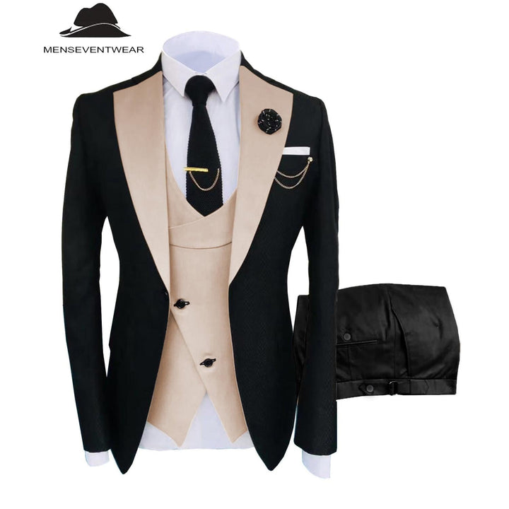 Menseventwear Formal Men's Suits Slim Fit 3 Pieces Notch Lapel Tuxedos (Blazer+Vest+Black Pant) mens event wear