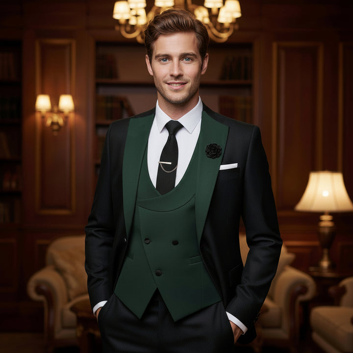 Menseventwear Formal Men's Suits Slim Fit 3 Pieces Notch Lapel Tuxedos (Blazer+Vest+Black Pant) mens event wear