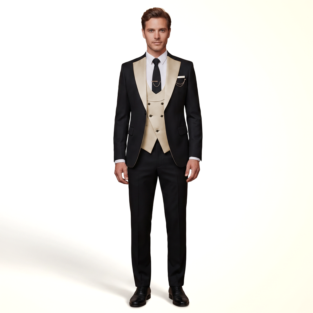 Menseventwear Formal Men's Suits Slim Fit 3 Pieces Notch Lapel Tuxedos (Blazer+Vest+Black Pant) Mens Event Wear