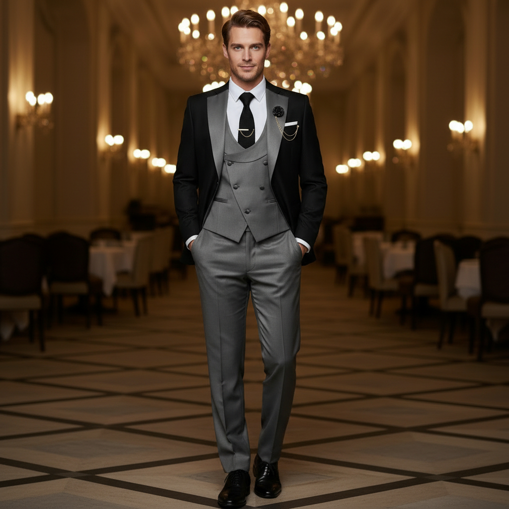 Menseventwear Formal Men's Suits Slim Fit 3 Pieces Notch Lapel Tuxedos (Blazer+Vest+Pant) Adam Reed