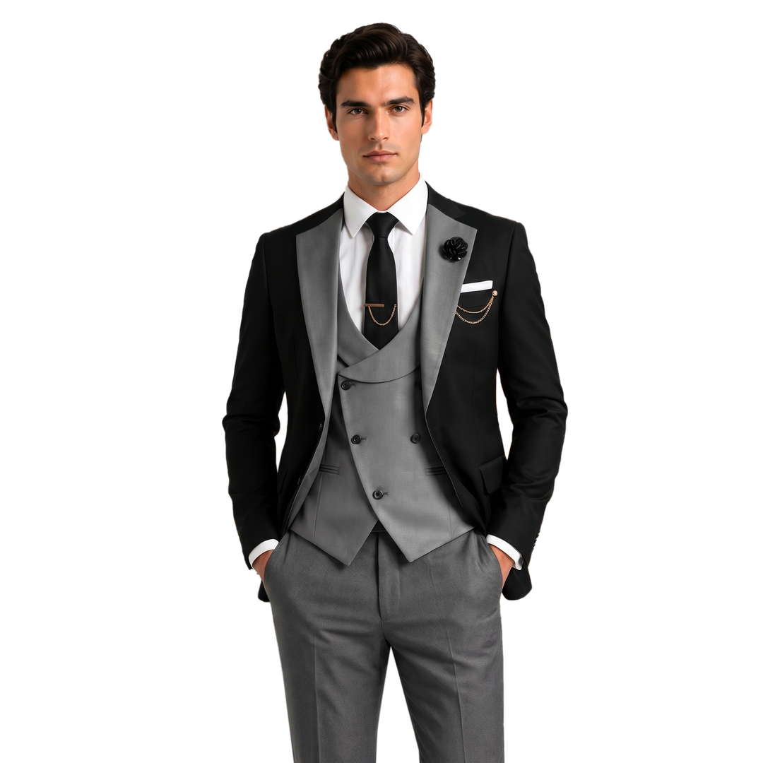 Menseventwear Formal Men's Suits Slim Fit 3 Pieces Notch Lapel Tuxedos (Blazer+Vest+Pant) Mens Event Wear