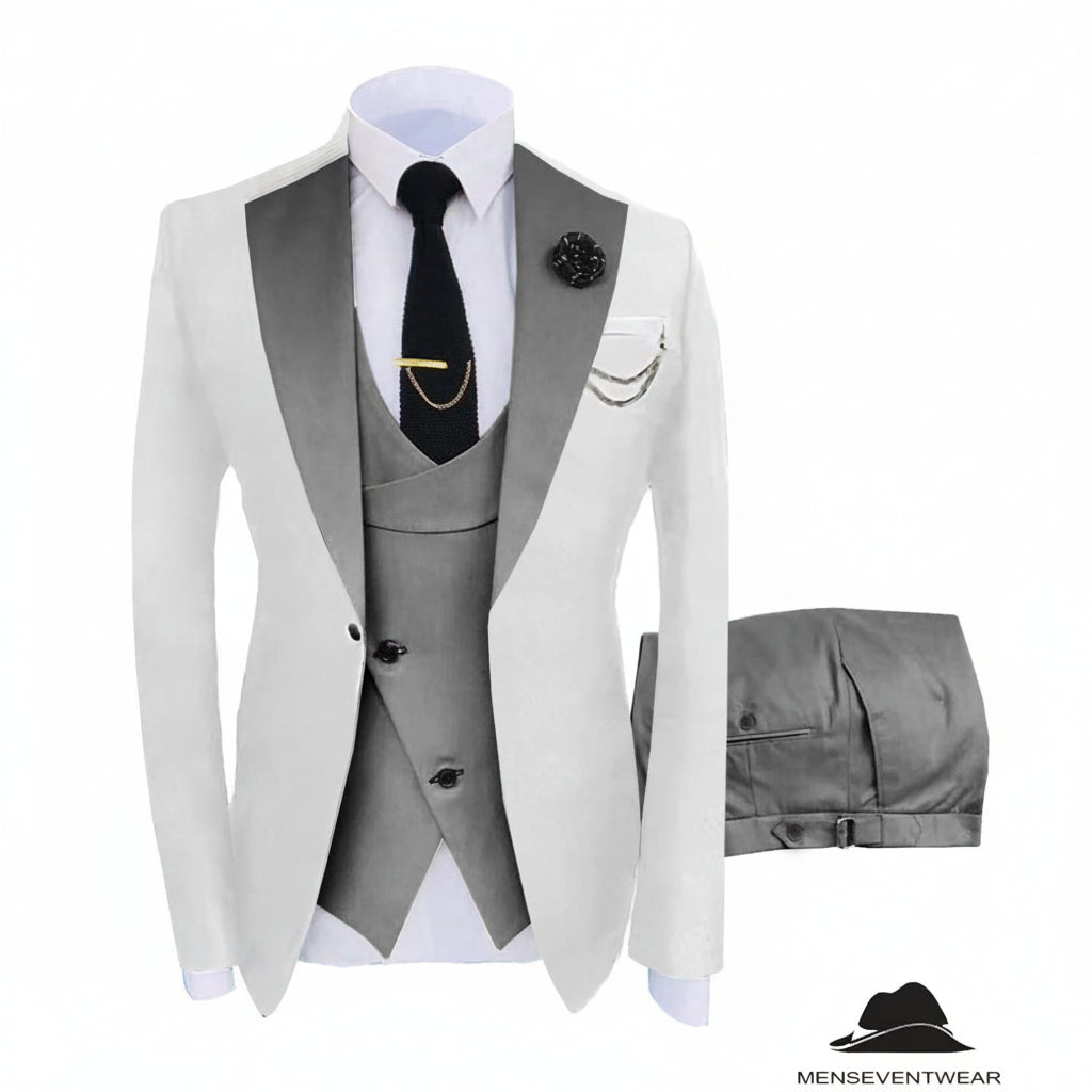 Menseventwear Formal Men's Suits Slim Fit 3 Pieces Notch Lapel Tuxedos (White Blazer+Vest+ Pant) mens event wear