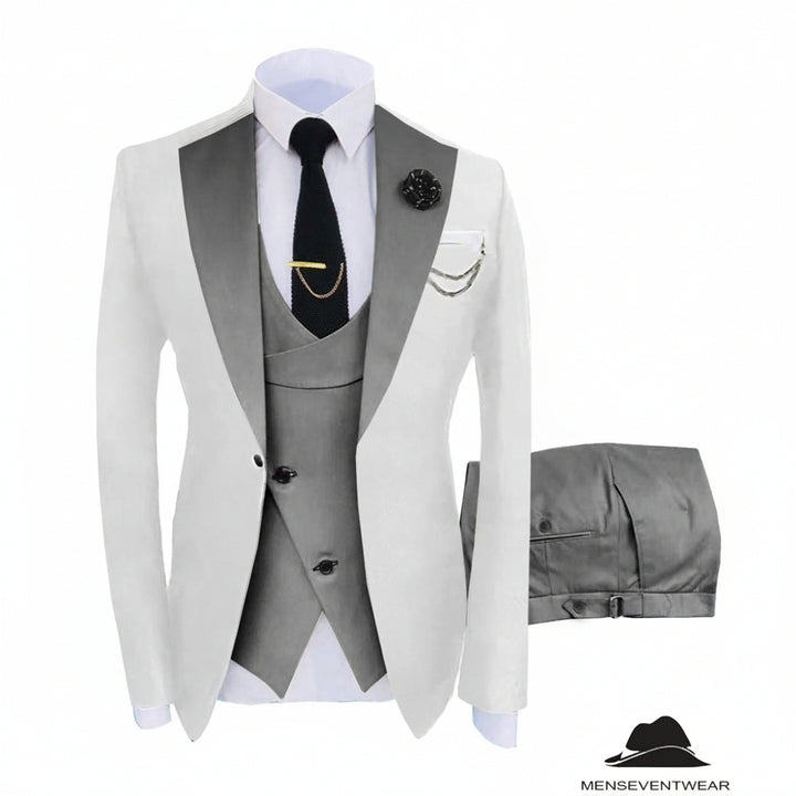 Menseventwear Formal Men's Suits Slim Fit 3 Pieces Notch Lapel Tuxedos (White Blazer+Vest+ Pant) mens event wear