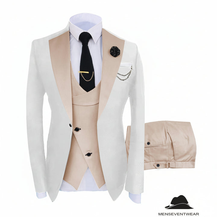 Menseventwear Formal Men's Suits Slim Fit 3 Pieces Notch Lapel Tuxedos (White Blazer+Vest+ Pant) mens event wear