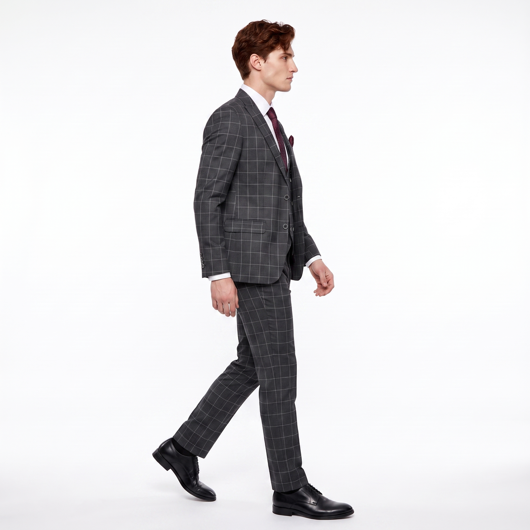 Menseventwear Formal Mens Suit 3 Pieces Business Plaid Solid Peak Lapel Tuxedos (Blazer+Vest+Pants) Mens Event Wear