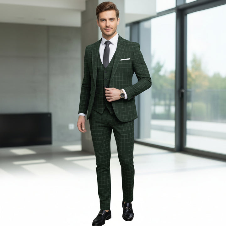 Menseventwear Formal Mens Suit Notch Lapel Blazer Plaid 3 Pieces (Blazer+vest+Pants) mens event wear