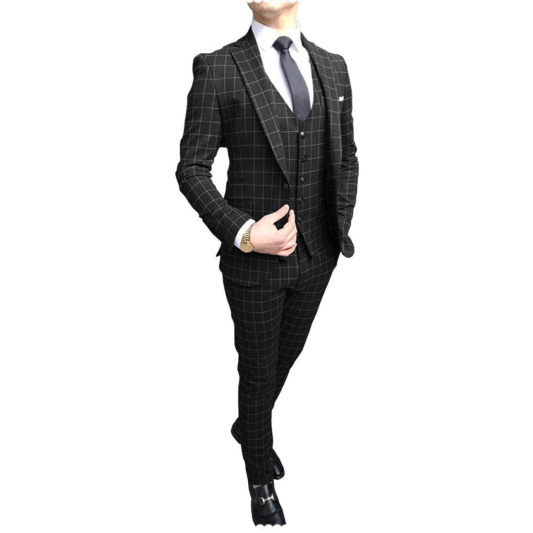 Menseventwear Formal Mens Suit Notch Lapel Blazer Plaid 3 Pieces (Blazer+vest+Pants) mens event wear