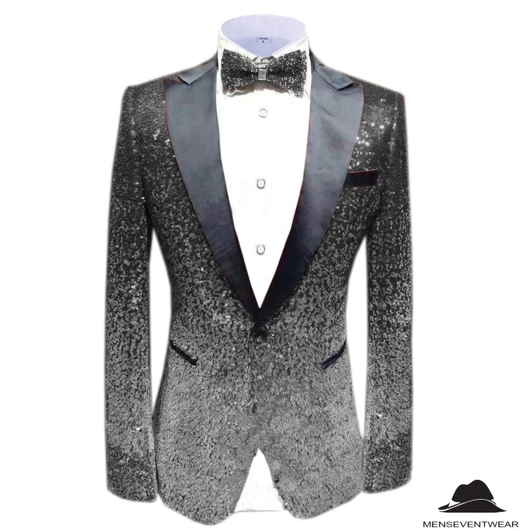 Menseventwear Men Fashion Gradual Change Color Sequins Tuxedos Suit Peak Lapel Blazer mens event wear