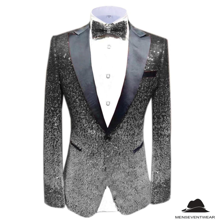 Menseventwear Men Fashion Gradual Change Color Sequins Tuxedos Suit Peak Lapel Blazer mens event wear