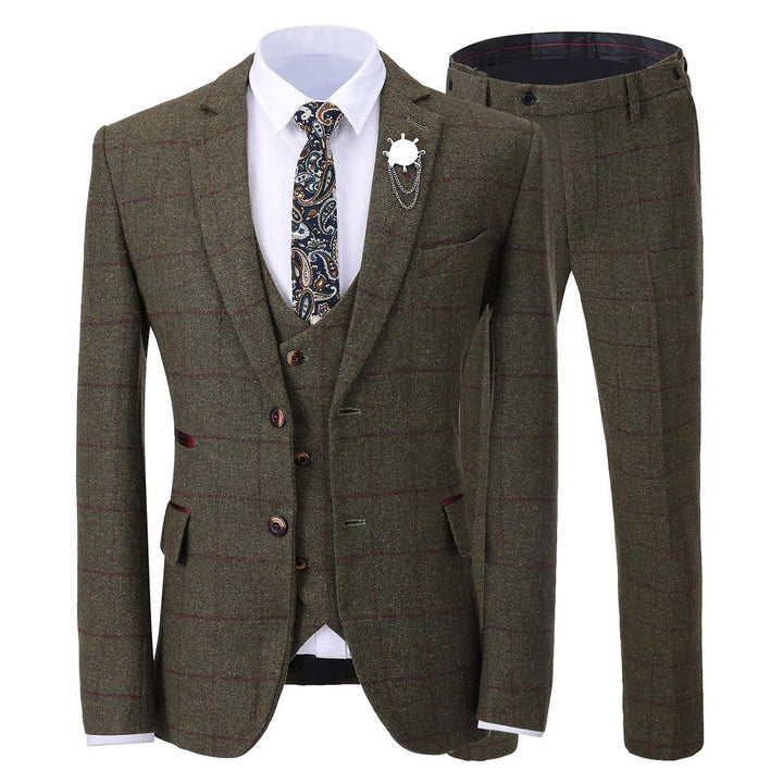 Menseventwear Men's 3 Pieces Mens Formal Tweed Plaid Notch Lapel Suit (Blazer+vest+Pants) mens event wear