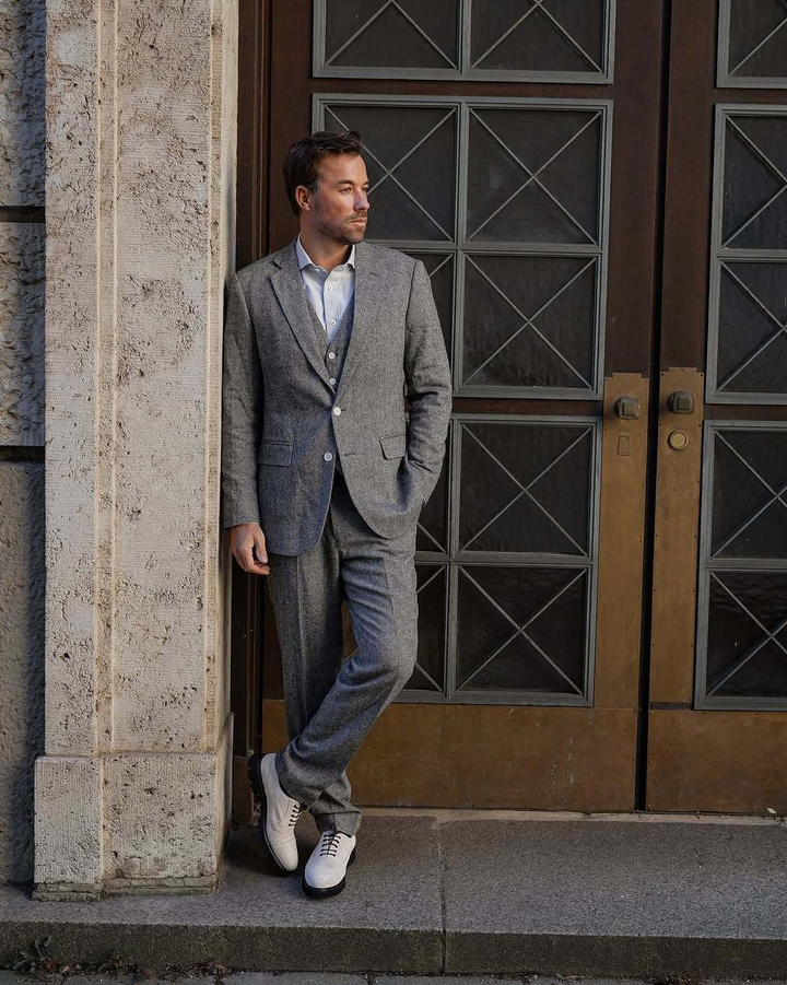 Menseventwear Men's Casual 3 Pieces Mens Suit Classic Tweed Notch Lapel Tuxedos (Blazer+vest+Pants) mens event wear